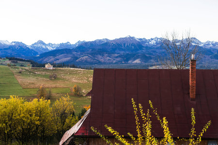 landscape view of rural building village in mountainの写真素材
