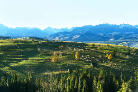 landscape view of rural building village in mountainの写真素材