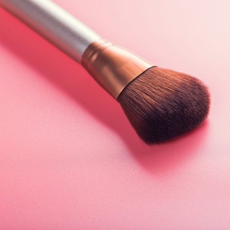 cosmetic brush for beauty makeup on pink backgroundの写真素材