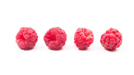 fresh red raspberry isolated on white backgroundの写真素材