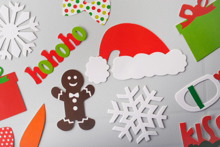 abstract new years concept of paper photo booth, celebration merry christmas background