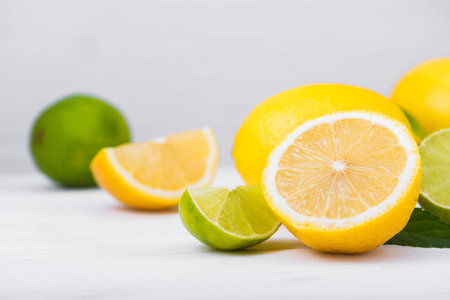 citrus fresh lemon fruit on white wood table