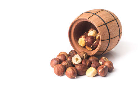 barrel of hazelnut isolated on a white backgroundの写真素材