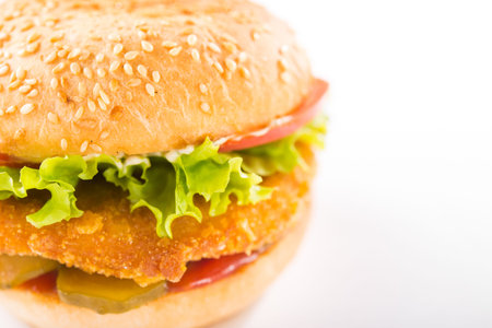 fresh classic burger isolated on a white backgroundの写真素材