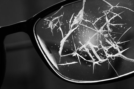 Close up of broken black glasses texture