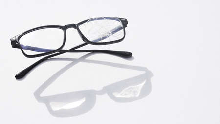 Close up of broken black glasses textureの写真素材