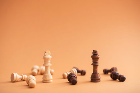 Battle between white and black chess pieces. minimal style concept.