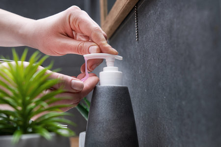 Washing hands with soap in the bathroom. prevention and protection of coronavirus pandemic disease.
