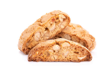 Sweet italian cookie cantuccini snack isolated on a white backgroundの写真素材