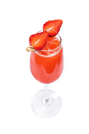 Alcoholic cocktail with strawberries isolated on a white backgroundの写真素材