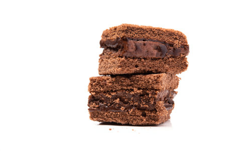Tasty chocolate biscuit cake isolated on a white background.の写真素材