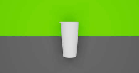 Mock Up Image of White Tumbler Illustration. 3D Rendering at Green and Grey Backgroundの写真素材
