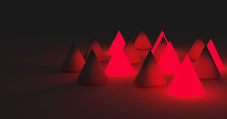 Cone abstract background with red light. 3D rendering