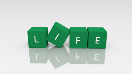letter life with simple concept with green cubes in the glass floorの写真素材