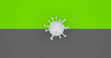 Corona Virus Illustration in White Color at Green and Grey Background. 3D rendering with space textの写真素材