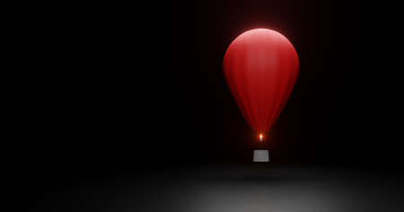 Air Balloon Illustration at Spotlight and dark Background. 3D Rendering for Recreation with space for textの写真素材