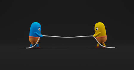 Cute Character Playing a Tug of War. 3D Illustration in dark backgroundの写真素材