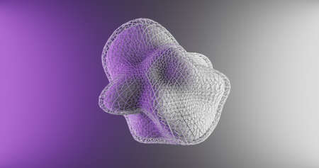 Abstract Object with Wireframe Surface. 3D Illustration with purple and white lightの写真素材