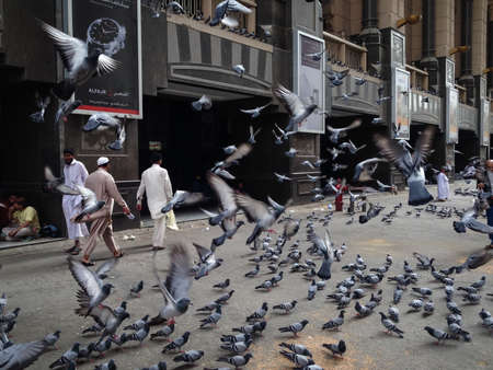 Mecca / Saudi Arabia - December 31, 2013: Pigeons and pedestrians meeting point in a afternoon atのeditorial素材