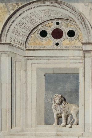 marble bas-relief of a lion on Campo Santi Giovanni e Paolo in Venice, Italy.のeditorial素材