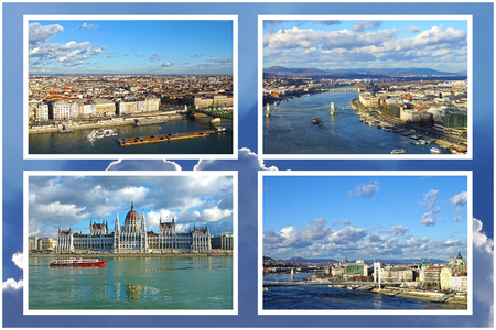 Collage of landmarks of Budapest, Hungary の写真素材