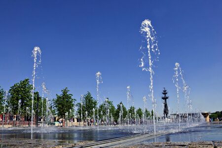 fountain in the Crimean Embankment, Moscow, Russiaの写真素材