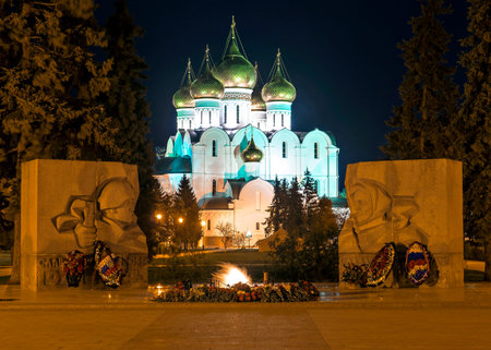 Assumption Cathedral and the War Memorial in Yaroslavl, Russia.の写真素材