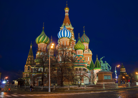 St. Basil's Cathedral night view, Moscow, Russiaの写真素材