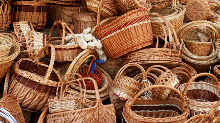 handmade wicker basketの写真素材