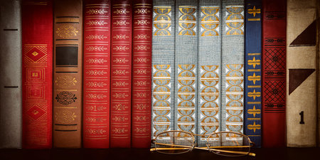 glasses on the background of books