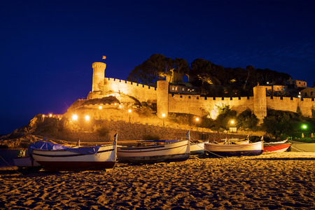 fishing boat in Tossa de Mar, Spainのeditorial素材