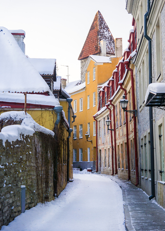 streets of old Tallinn in winterのeditorial素材