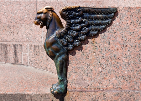 Sculpture of griffin on embankment of the Neva river in the city St Petersburg, Russiaのeditorial素材