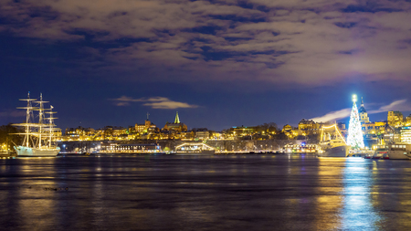 night view in Stockholm, Swedenの写真素材