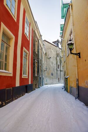 streets of old Tallinn in winterのeditorial素材