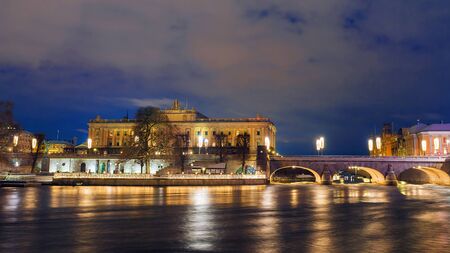 Reichstag building in Stockholm at nightの写真素材