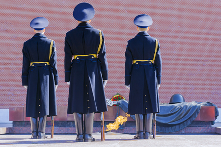 an honor guard at the Tomb of the Unknown Soldier in Moscowの写真素材