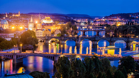 panorama Night Prague, Czech Republicのeditorial素材