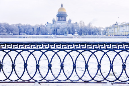 cast-iron fence in front of St. Isaac's Cathedral in St. Petersburgのeditorial素材