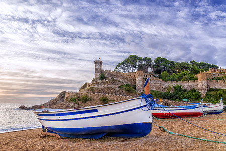 the medieval fortress town of Vila Vella in Tossa de Mar, Spainのeditorial素材