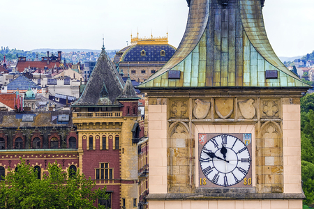 old clock on the Old Town Water Tower, Pragueのeditorial素材