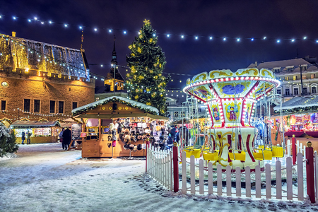 Christmas in Tallinn. Town Hall Square with Christmas Fairの写真素材