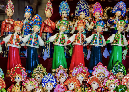 wooden dolls Russian national costumesの写真素材