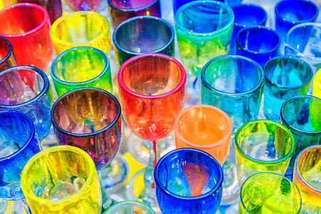 out of colored glass gobletsの写真素材