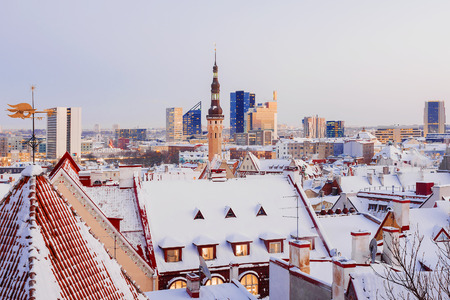 winter Tallinn. panorama of the city at sunsetのeditorial素材