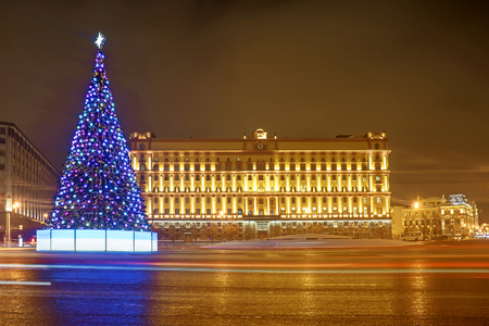 Christmas in Moscow. Christmas tree on Lubyanka Square in Moscowの写真素材