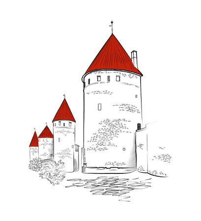 Towers of the city wall of old Tallinn. Attractions of Estonia.のイラスト素材