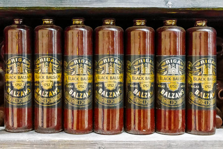 RIGA, LATVIA - JUNE 10, 2017: Riga Black Balsam is a traditional Latvian herbal liqueur made from natural ingredients.のeditorial素材