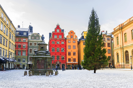 Christmas in Stockholm.Stortorget Square decorated for Christmas, Sweden.の写真素材