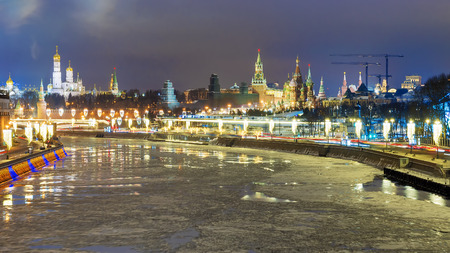 winter panorama of night Moscowの写真素材